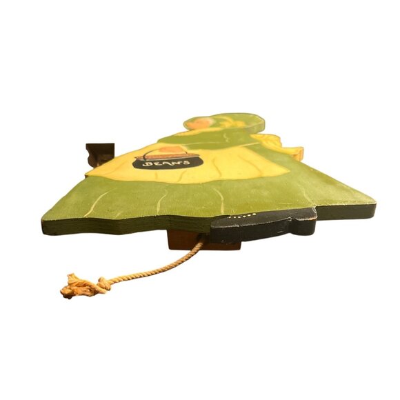 Vtg Handmade Painted Wooden Pull String Bell-Ringing Lady Figurine Wall Decor - Picture 6 of 6